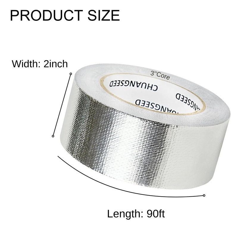 CHUANGSEED Adhesive Aluminum Foil Fiberglass Heat Shield Tape 2in x 90ft, Reflective Material Cool Tape Self-Adhesive for HVAC, Pipe, Auto,High Temp Protection - Image 3